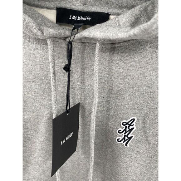 A Ma Maniere Cursive Hoodie Gray Embroidered Cotton Pullover Jordan NWT Sz Small - Picture 5 of 8